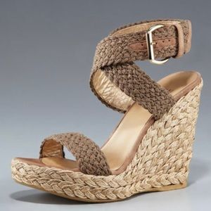 Stuart Weitzman Alex High Braided Espadrille Wedges in Green Swamp size 7.5 M